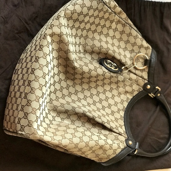 ⌚️ Gucci Sukey Monogram Leather Dark Brown Tote   💃🏽 - Picture 3 of 15